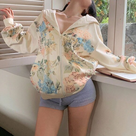 Pink Casual Women's Ditsy Floral Hoodie Sweatshirt - Picture 7 of 9